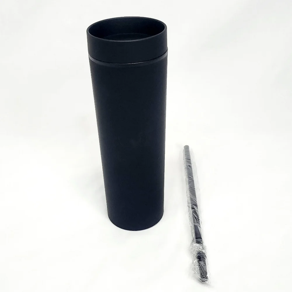 Black Floral Travel Tumbler With Straw